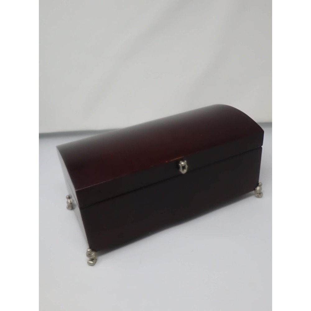Dark Walnut Jewelry Box Kmart Wood Domed Mirror Scroll Feet Organizer Classic